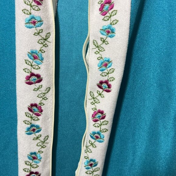 Vintage 60s‎ Sears Day Home Wear House Coat M Zip Robe Embroidered Turquoise - Picture 5 of 9